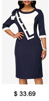 Bowknot Shoulder Zipper Back Navy Sheath Dress