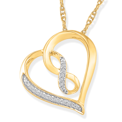 Heart Infinity Necklace with Diamonds 10K Yellow Gold 18''