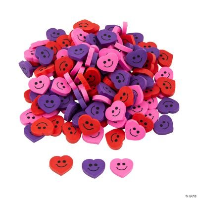 Bulk Mini Smile Face Heart Erasers - 144 Pc.