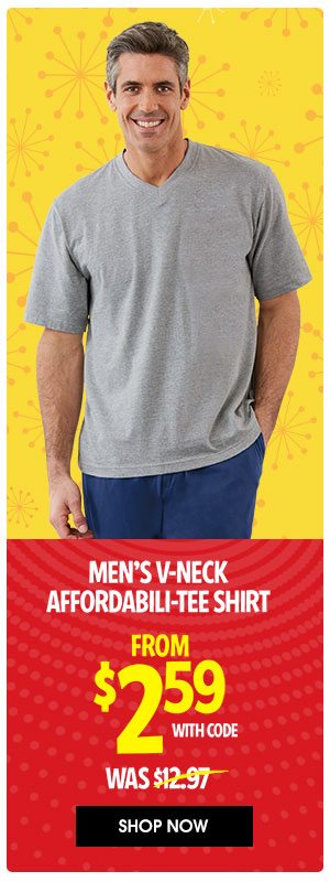 Men's V-Neck Afforabili-Tee Shirt FROM $2.59 with code WAS $12.97