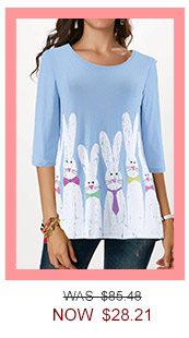 Rabbit Print Three Quarter Sleeve Easter T Shirt