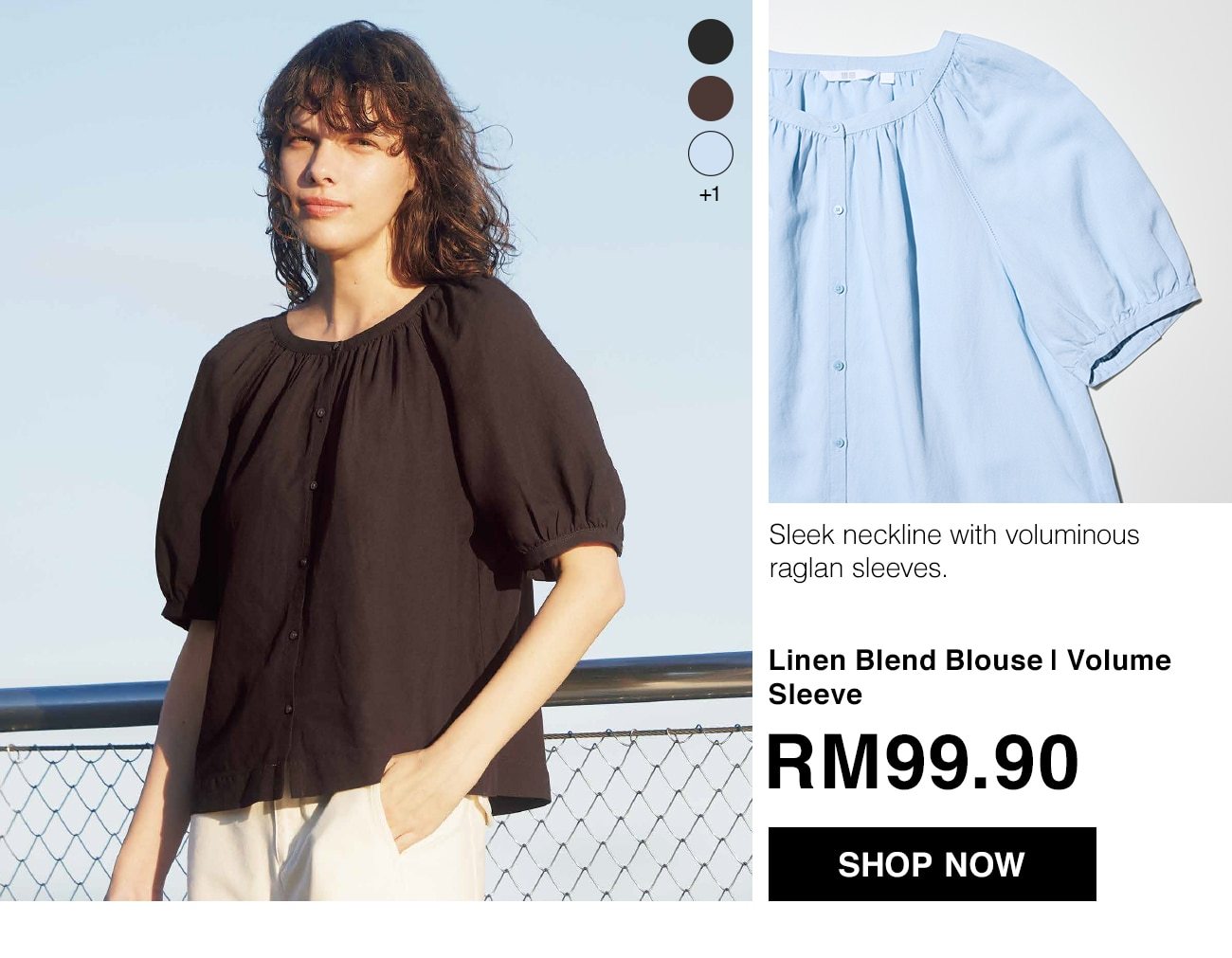 Linen Blend Blouse | Volume Sleeve