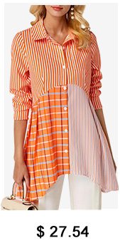 Asymmetric Hem Button Front Orange Blouse