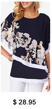 Flower Print Round Neck Overlay Embellished Blouse