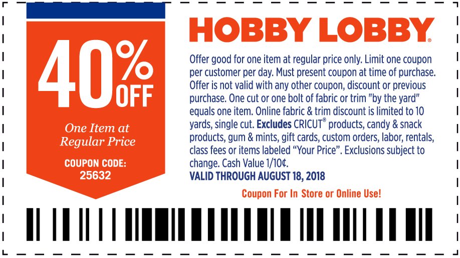40% Off One Item At Regular Price. Valid through August 18, 2018. *See Full Coupon For Details