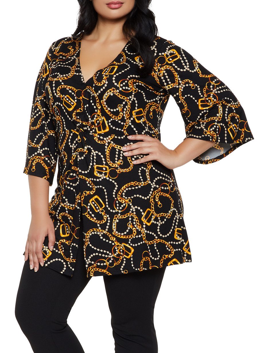 Plus Size Chain Link Twist Front Top