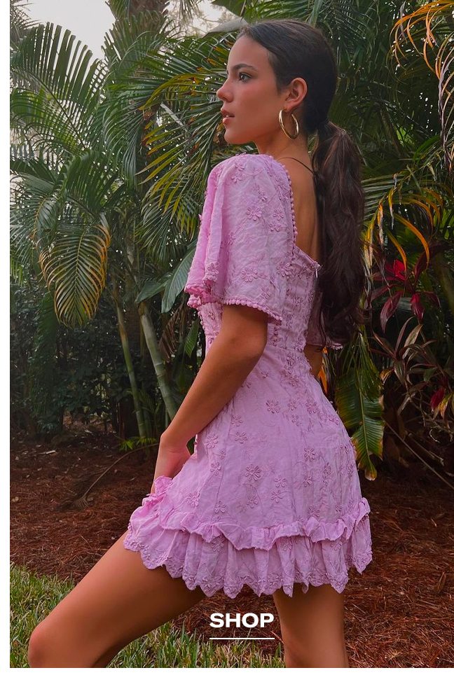 FANCY A SPRITZ SQUARE NECK MINI DRESS IN LILAC