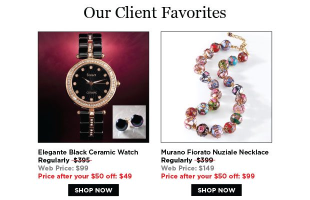 Client Favorites-Elegante Black Ceramic Watch and Murano Necklace