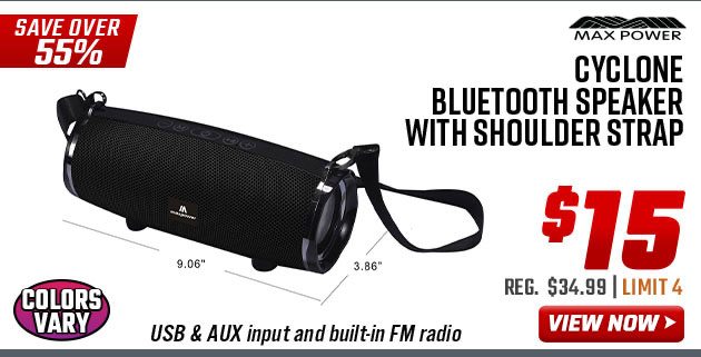 Max Power Cyclone Bluetooth Speaker with Shoulder Strap