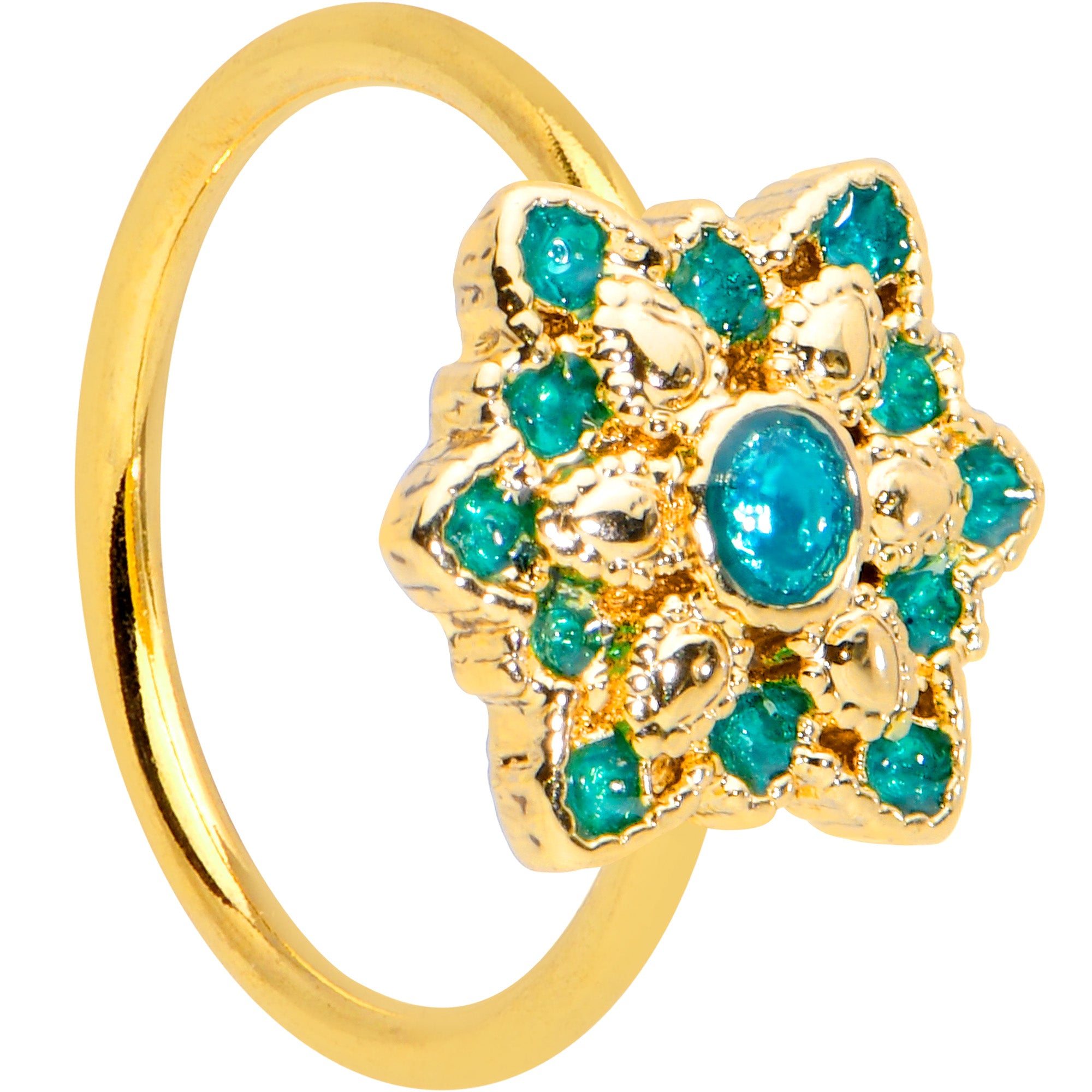 Image of 20 Gauge 5/16 Blue Gem Gold Tone Snowflake Nose Hoop