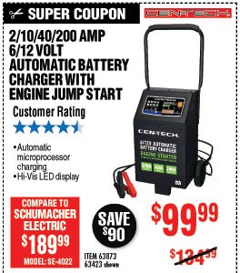 2/10/40/200 Amp 6/12V Automatic Battery Charger with Engine Jump Start