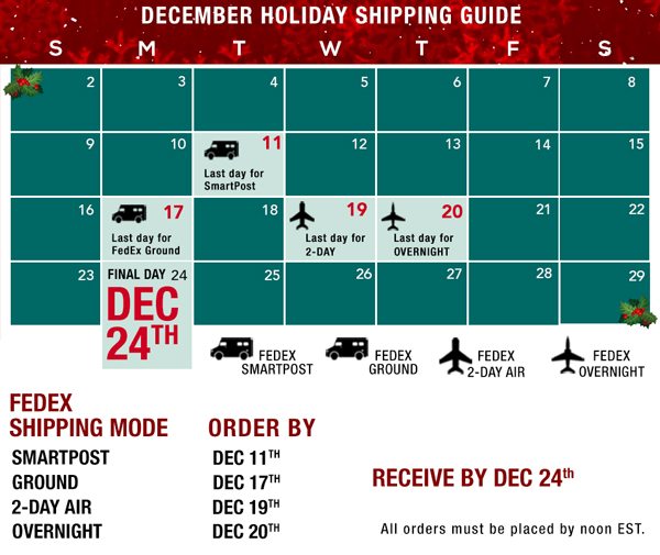 HOLIDAY SHIPPING CALENDAR