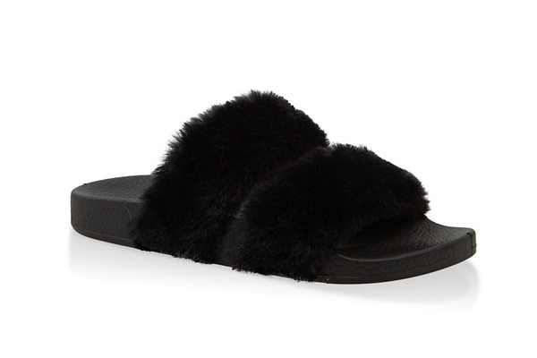 Two Band Faux Fur Slides