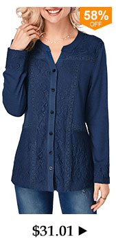 Navy Blue Split Neck Lace Panel Blouse