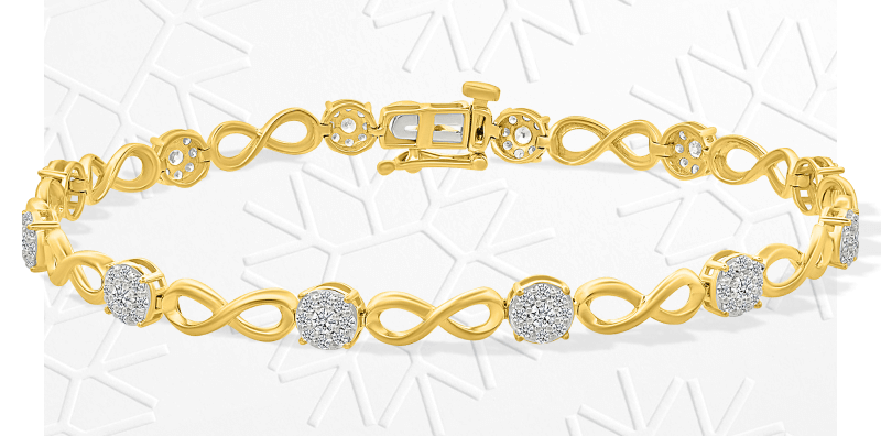 Multi-Diamond Circle & Infinity Link Bracelet 1 ct tw 10K Yellow Gold 7''