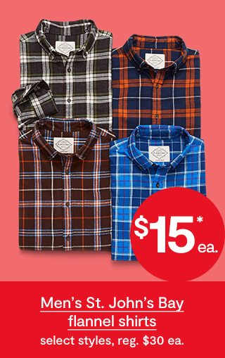 $15* ea. Men's St. John's Bay flannel shirts select styles, reg. $30 ea.