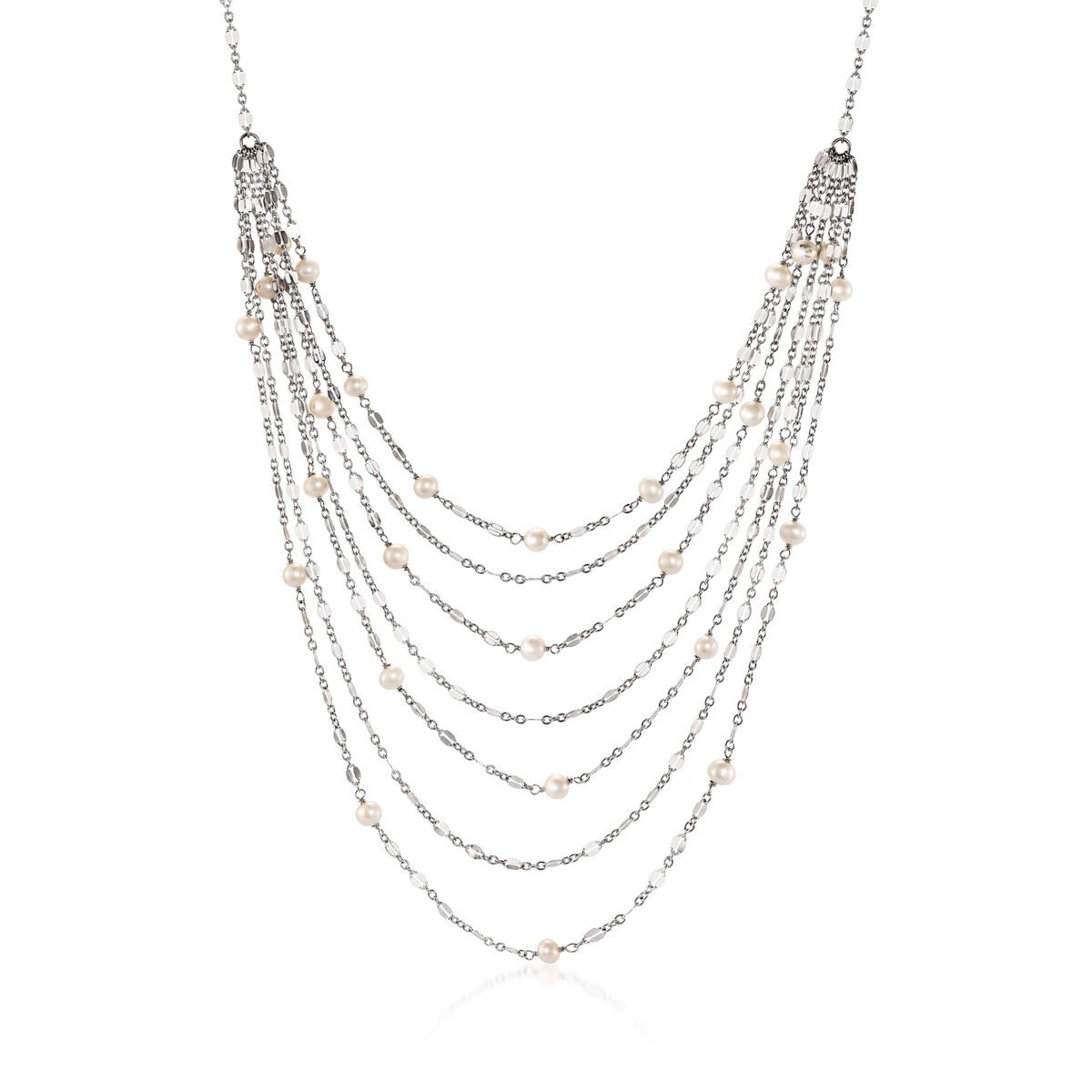 Cultured Pearl Multi-Strand Waterfall Necklace in Sterling Silver