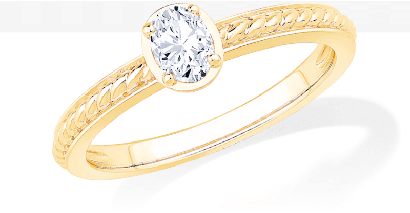 Oval-Cut Diamond Solitaire Rope Shank Engagement Ring 1/4 ct tw 14K Yellow Gold (I/I1)