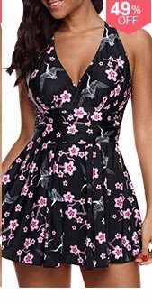 Floral Print Strappy Back Swimdress and Shorts