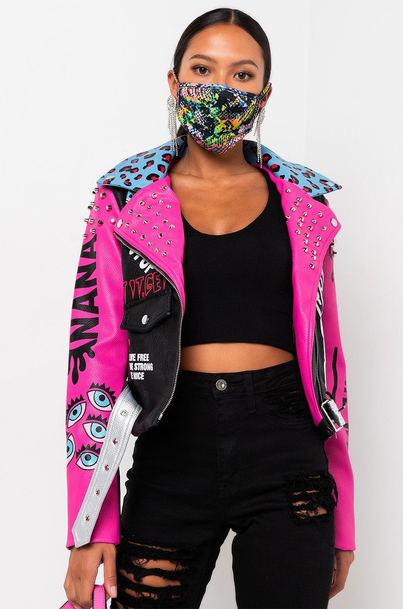 AZALEA WANG STONE COLD CRAZY GRAFFITI ROCKER MOTO JACKET