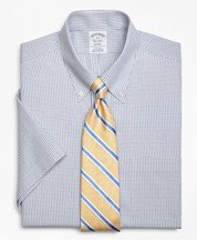 Regent Fitted Dress Shirt, Non-Iron Double Mini-Windowpane Short-Sleeve