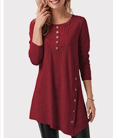 Asymmetric Hem Long Sleeve Wine Red T Shirt