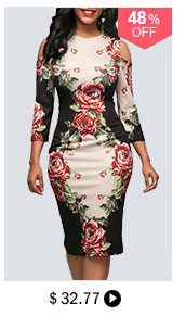 Round Neck Cold Shoulder Flower Print Dress