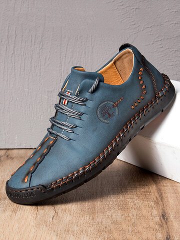 Menico Men Hand Stitching Casual Leather Shoes
