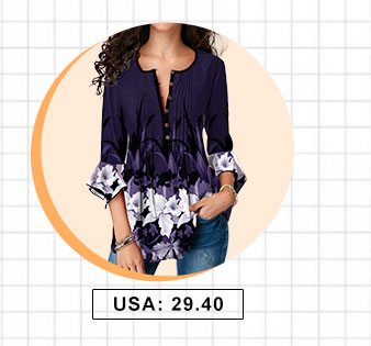 Flare Cuff Crinkle Chest Floral Print Blouse 
