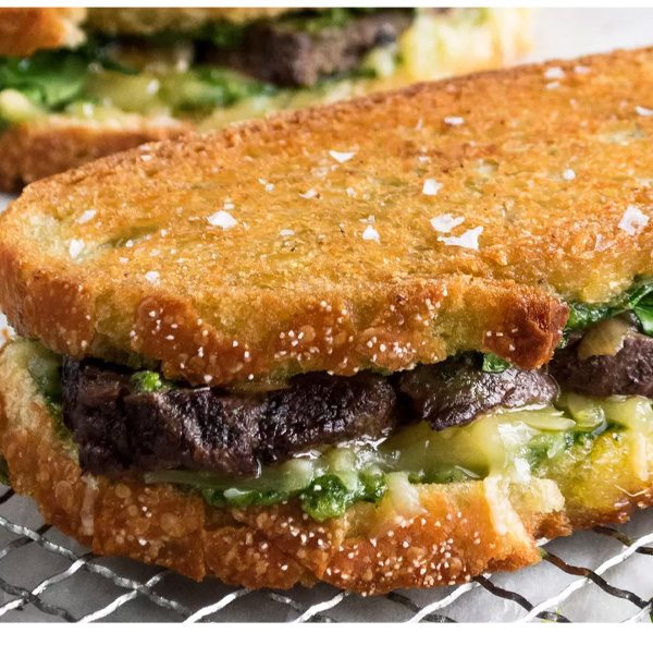 Leftover Roast Beef Paninis with Arugula Pesto