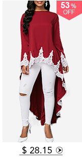 Dip Hem Lace Patchwork Burgundy Blouse