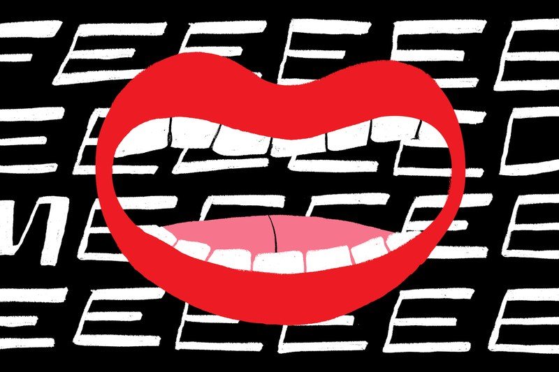 Illustration of an open mouth over the phrase %22FEEEEEEEEEED MEEEEEEEEEEE%22