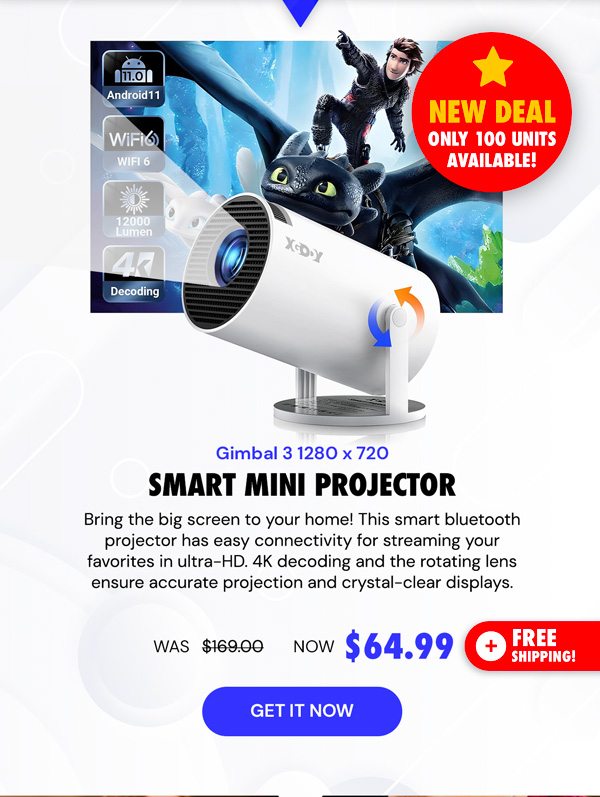 Gimbal 3 1280 x 720 Smart Mini Projector