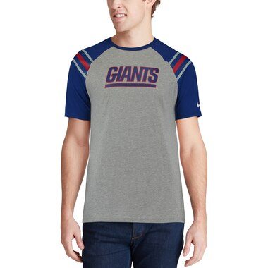 Nike New York Giants Heathered Gray Enzyme Shoulder Stripe Raglan T-Shirt