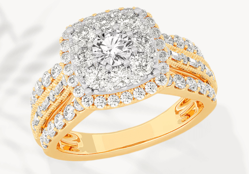 Multi-Diamond Center Cushion Frame Engagement Ring 2 ct tw 10K Yellow Gold