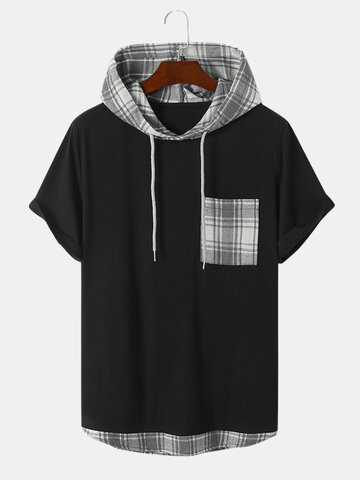 Plaid Patchwork Hooded T-Shirts