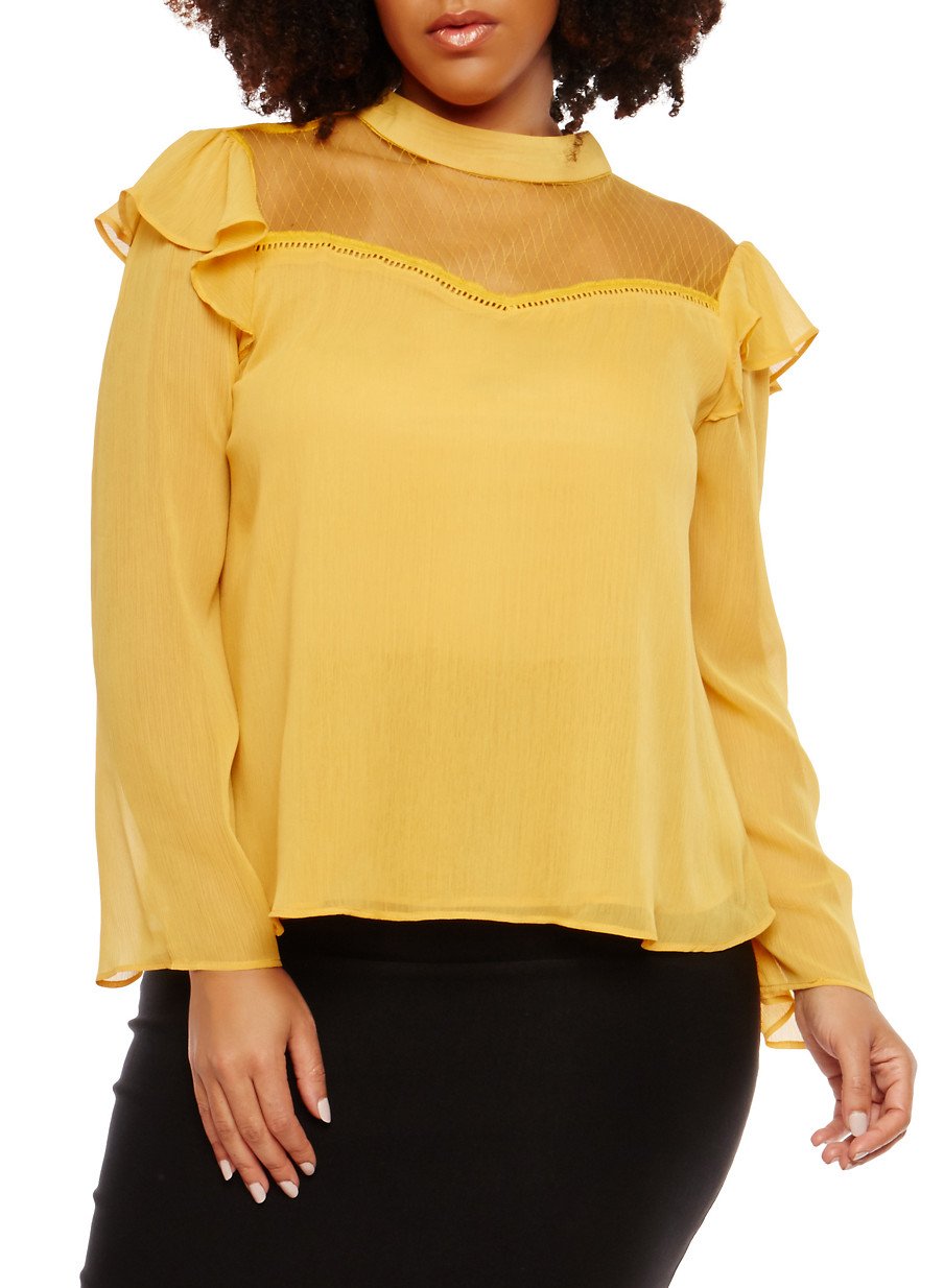 Plus Size Sheer Mesh Trim Top