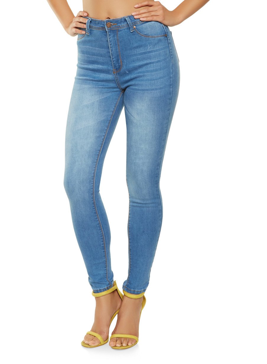 High Waisted Whisker Wash Jeans