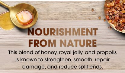 NOURISHMENT FROM NATURE - This blend of honey, royal jelly, and propolis is known to strengthen, smooth, repair damage, and reduce split ends.