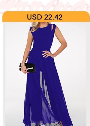 Round Neck High Waist Royal Blue Jumpsuit
