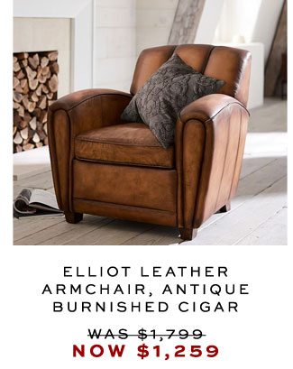 ELLIOT LEATHER ARMCHAIR, ANTIQUE BURNISHED CIGAR