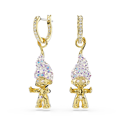 Good Luck Trolls drop earrings, Troll, White, Gold-tone plated