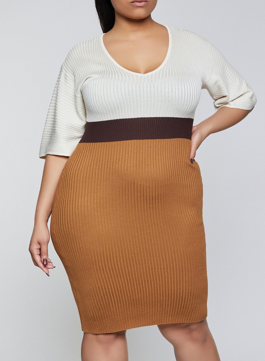 Plus Size Color Blocked Sweater Dress