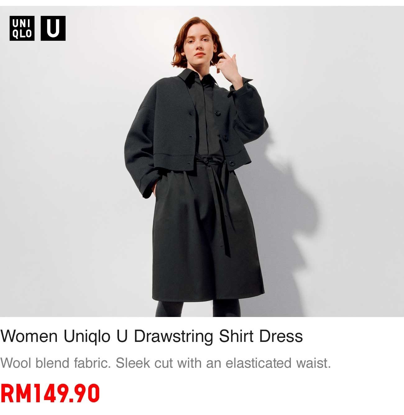 Women Uniqlo U Drawstring Shirt Dress