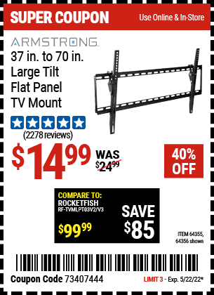 37 in to 70 in Large Tilt Flat Panel TV Mount