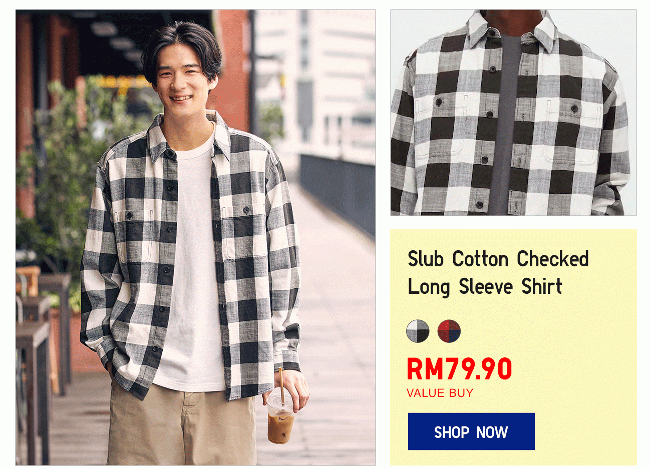 Slub Cotton Checked Long Sleeve Shirt