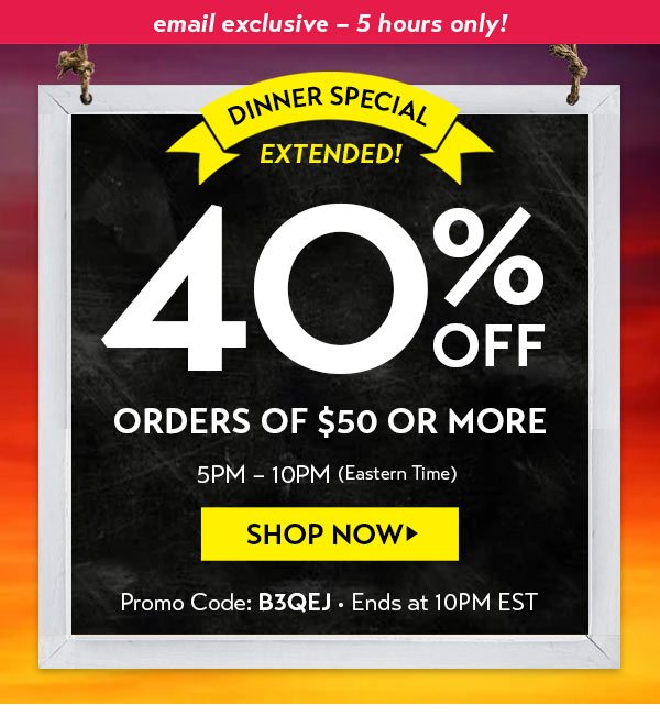 EXTENDED: 40% off $50+