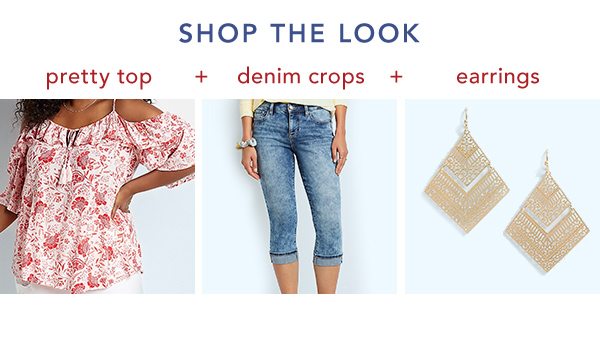 Shop the look: pretty top + denim crops + earrings.