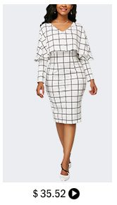 V Neck Grid Print Cape White Sheath Dress