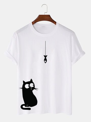 100% Cotton Cartoon Cat Printed T-shirts